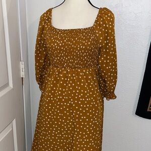 ANDREE BY UNIT Mustard Polka Dot Long Sleeve Dress